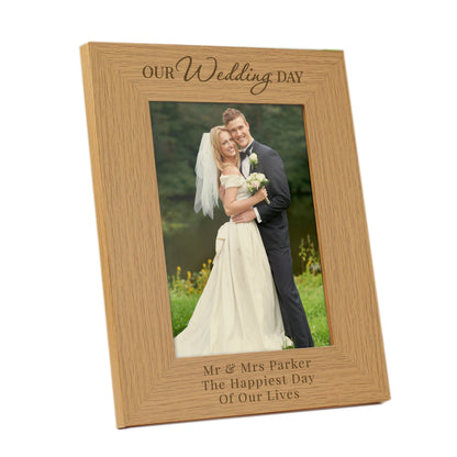 Personalised 'Our Wedding Day' 5x7 Oak Finish Photo Frame - MK&JD Gifts