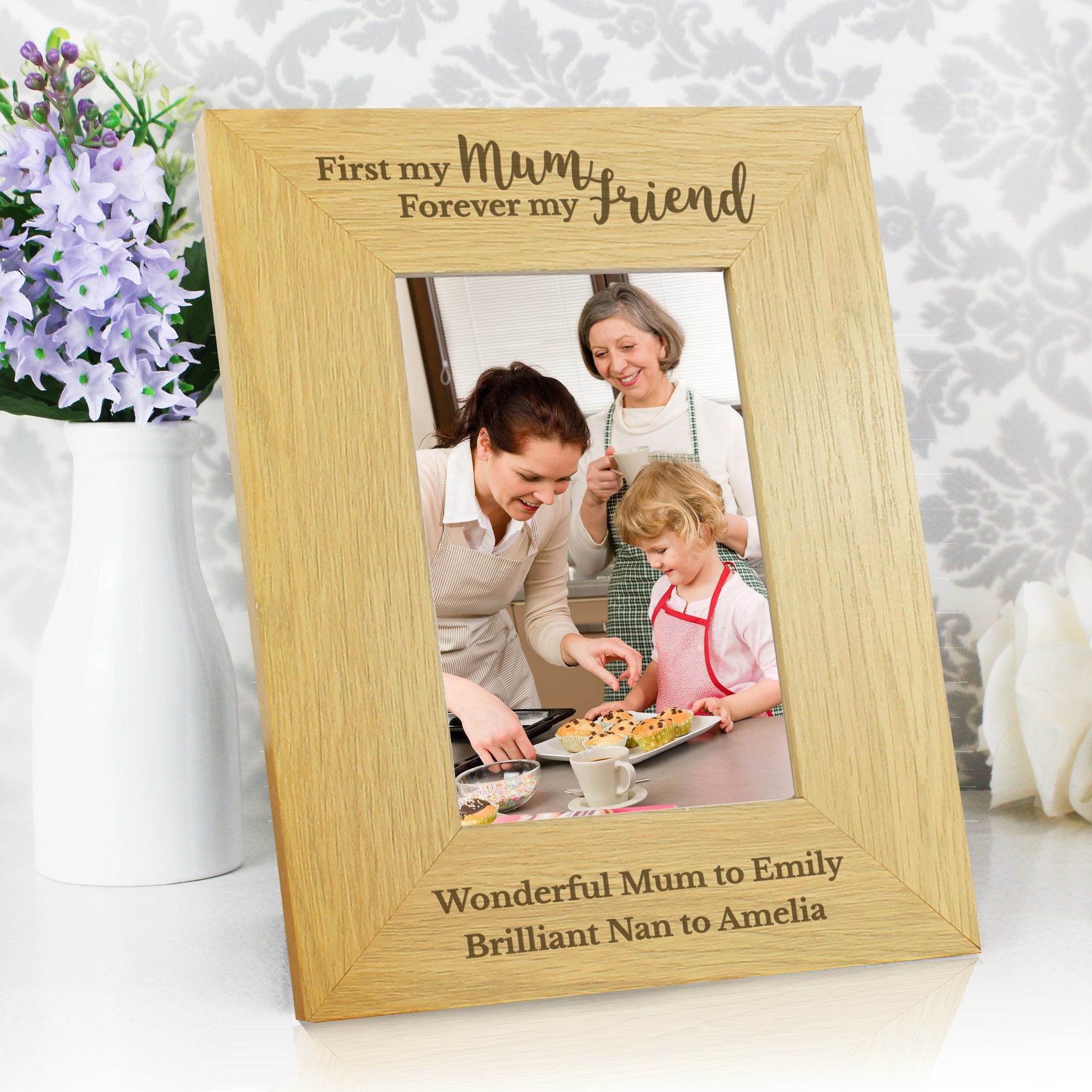 Personalised 'First My Mum Forever My Friend' 6x4 Oak Finish Photo Frame - MK&JD Gifts