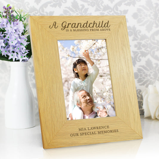 Personalised A Grandchild Is A Blessing 6x4 Oak Finish Photo Frame - MK&JD Gifts