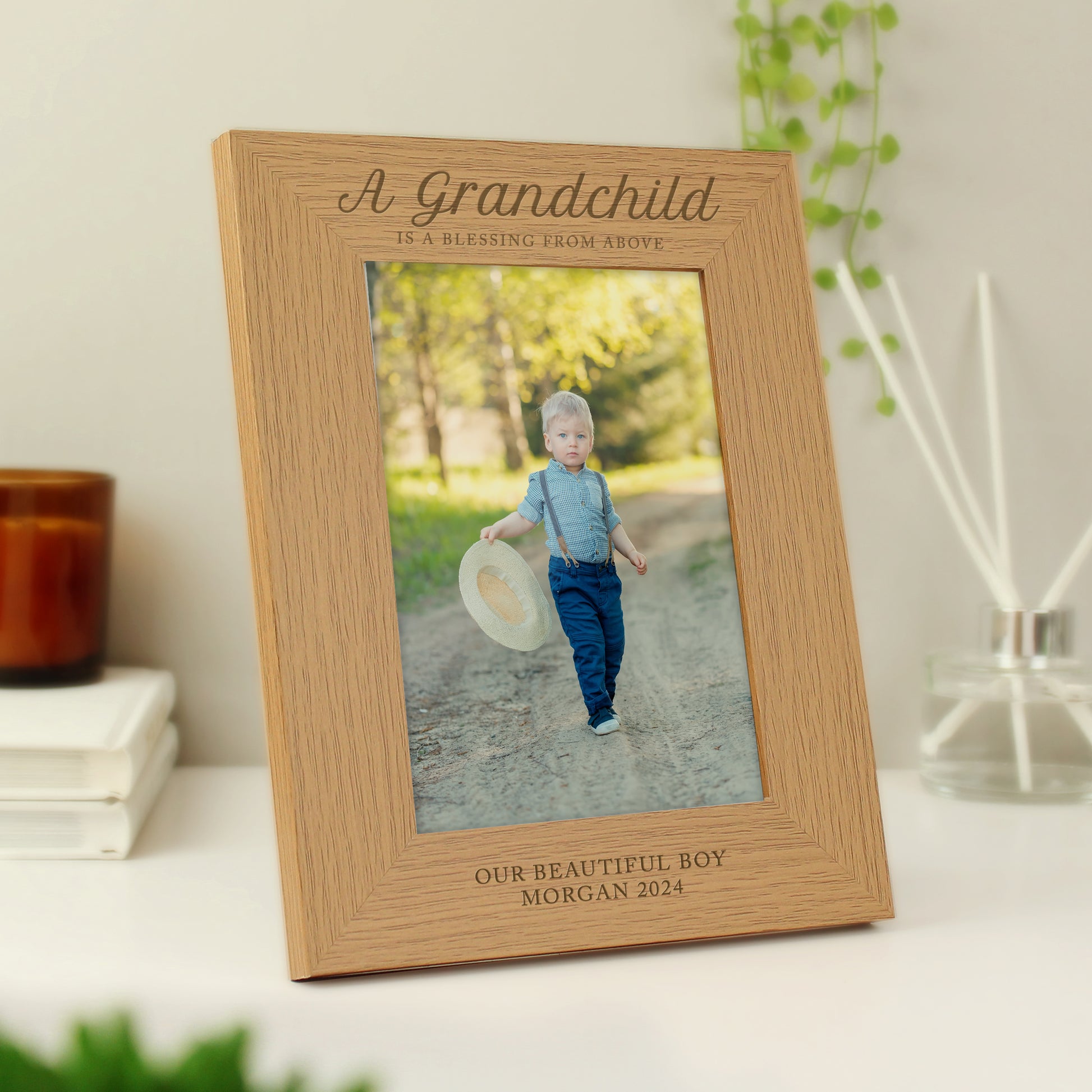 Personalised 'A Grandchild is a Blessing' 5x7 Oak Finish Photo Frame - MK&JD Gifts