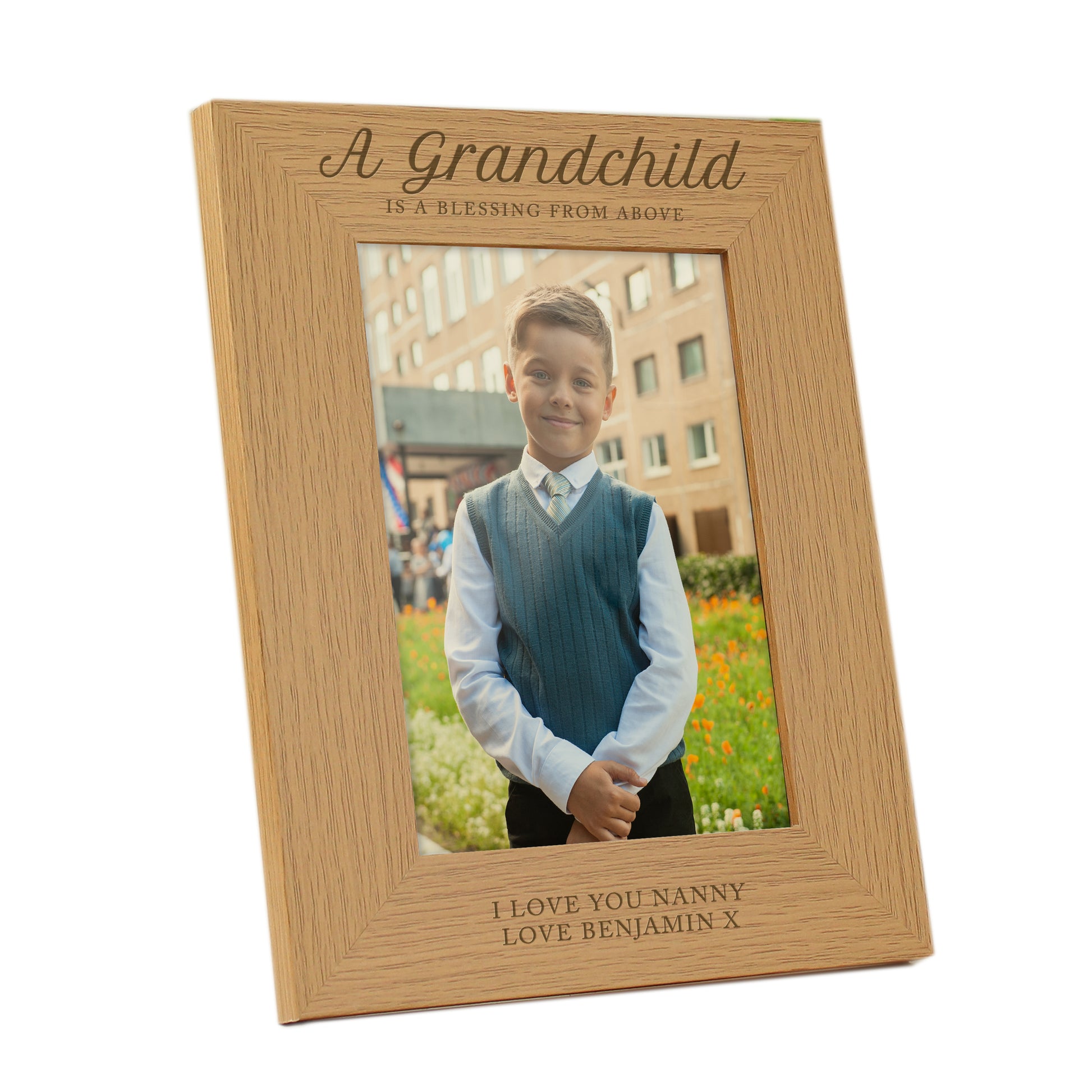 Personalised 'A Grandchild is a Blessing' 5x7 Oak Finish Photo Frame - MK&JD Gifts