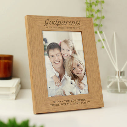 Personalised Godparents 5x7 Oak Finish Photo Frame - MK&JD Gifts