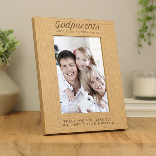 Personalised Godparents 5x7 Oak Finish Photo Frame - MK&JD Gifts