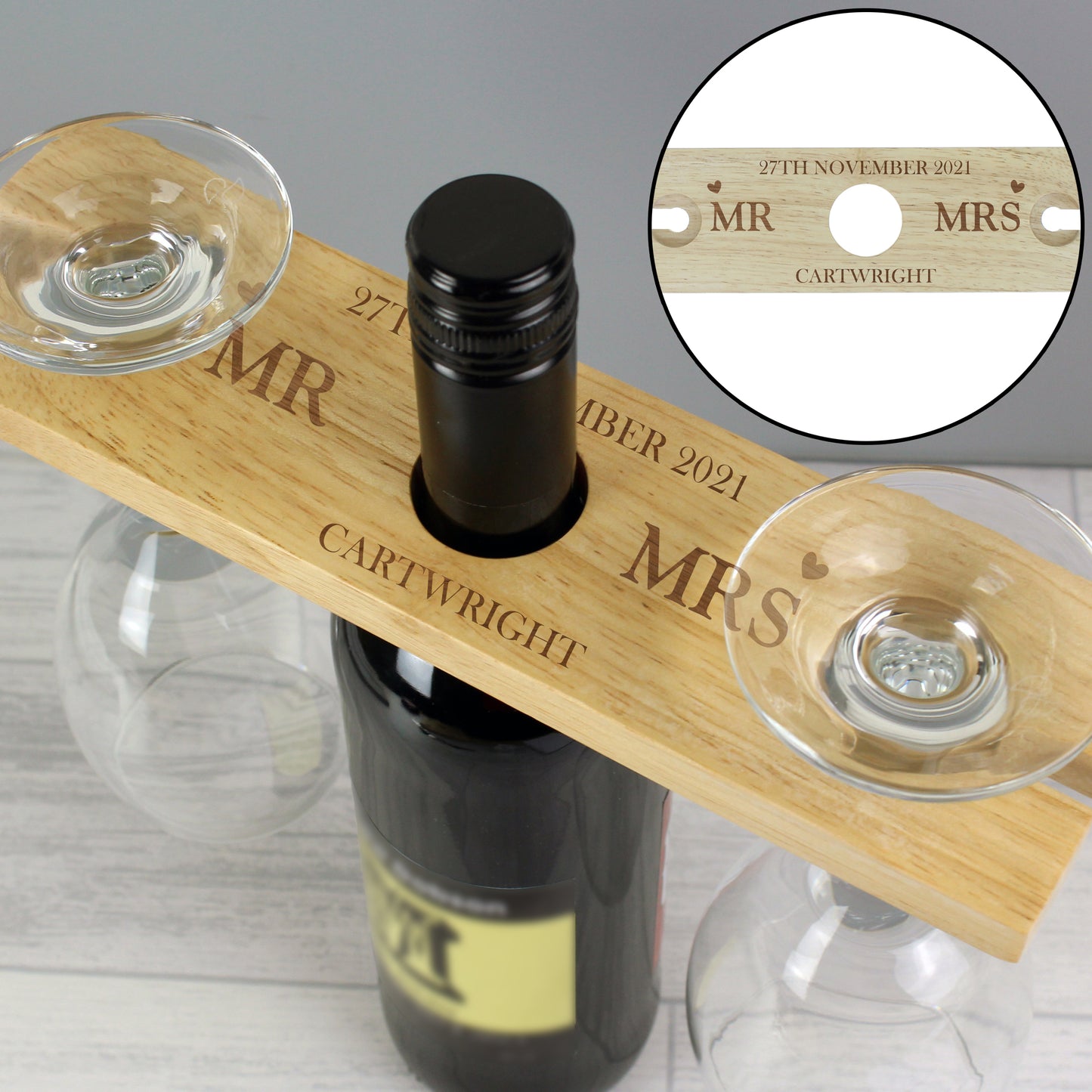 Personalised Married Couple Wine Glass & Bottle Holder - MK&JD Gifts
