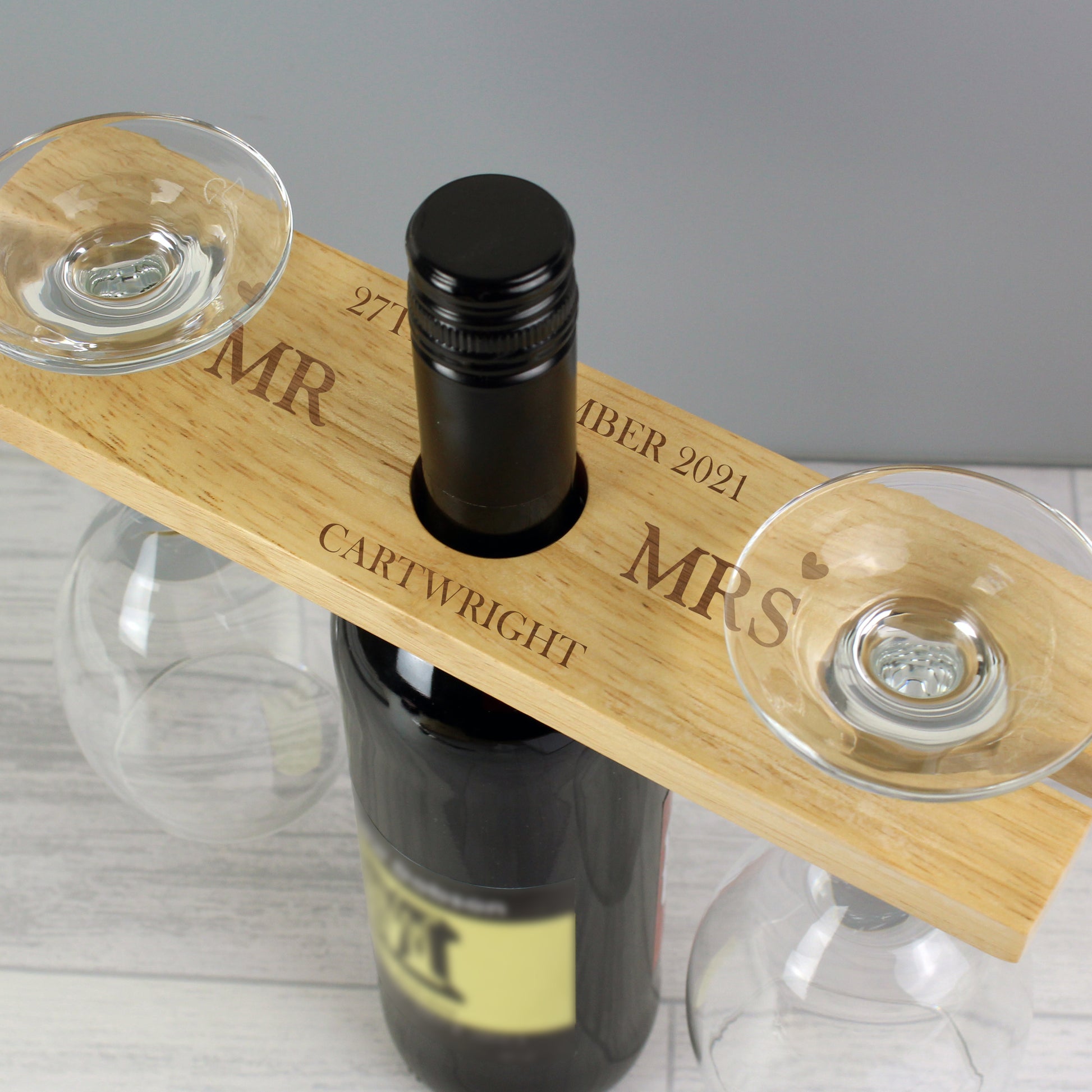 Personalised Married Couple Wine Glass & Bottle Holder - MK&JD Gifts