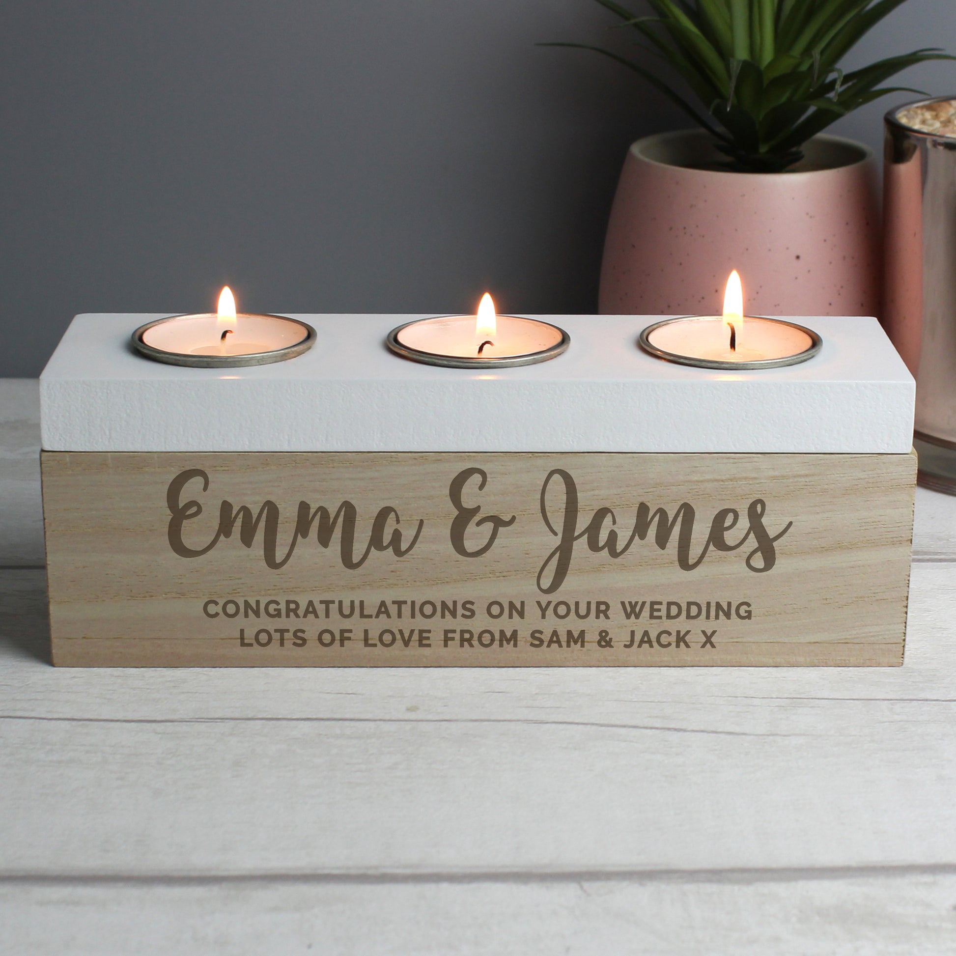 Personalised Free Text Triple Tea Light Box - MK&JD Gifts