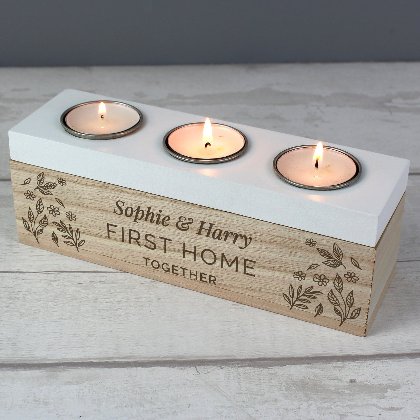 Personalised Floral Triple Tea Light Box - MK&JD Gifts