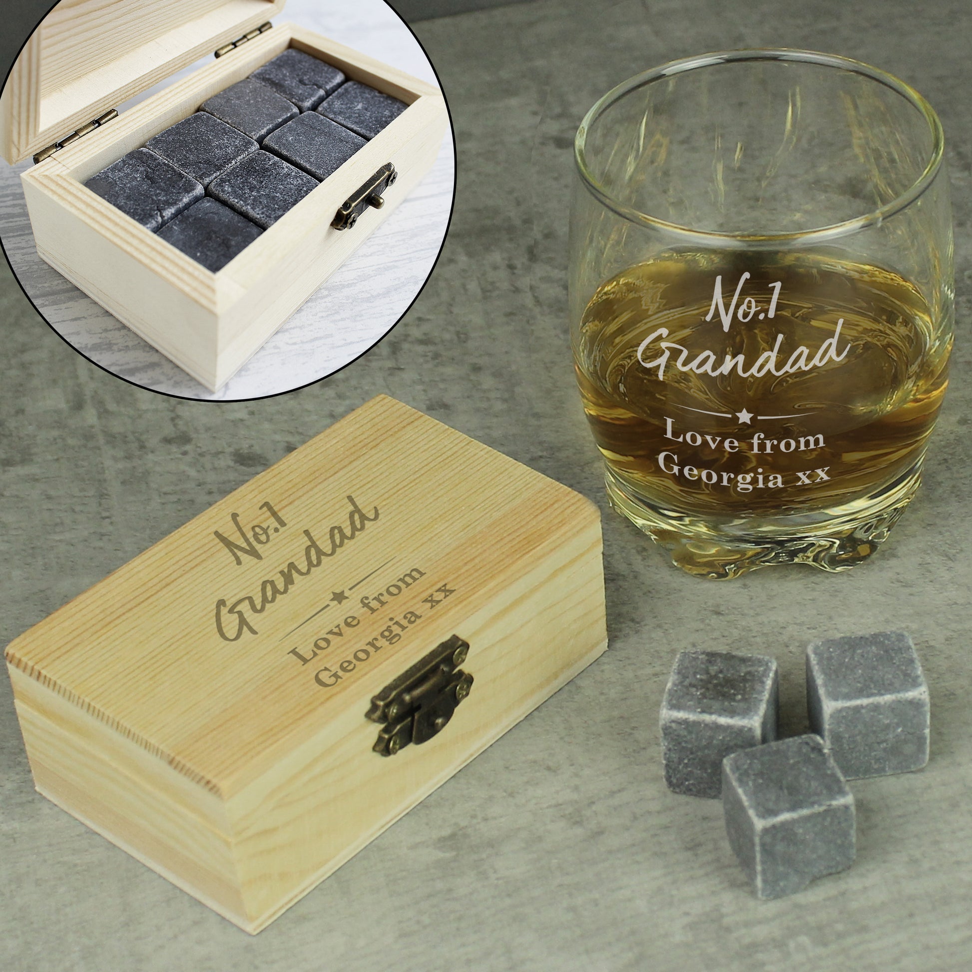 Personalised No.1 Cooling Stones & Glass Set - MK&JD Gifts