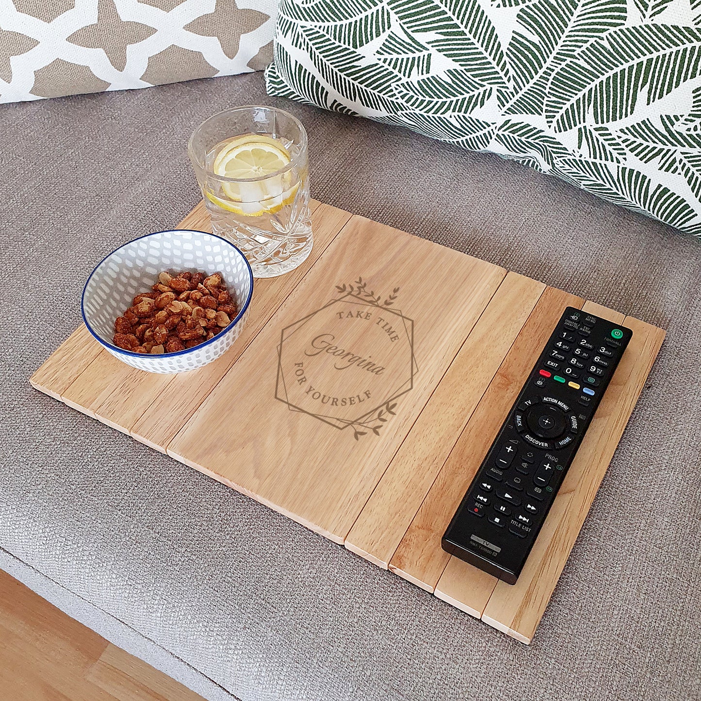 Personalised Take Time For Yourself Wooden Sofa Tray - MK&JD Gifts