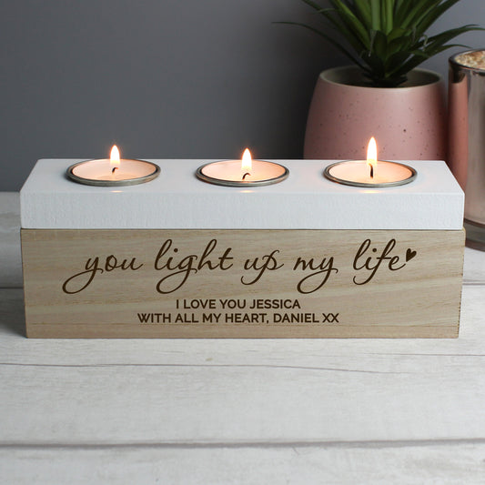 Personalised You Light Up My Life Triple Tea Light Box