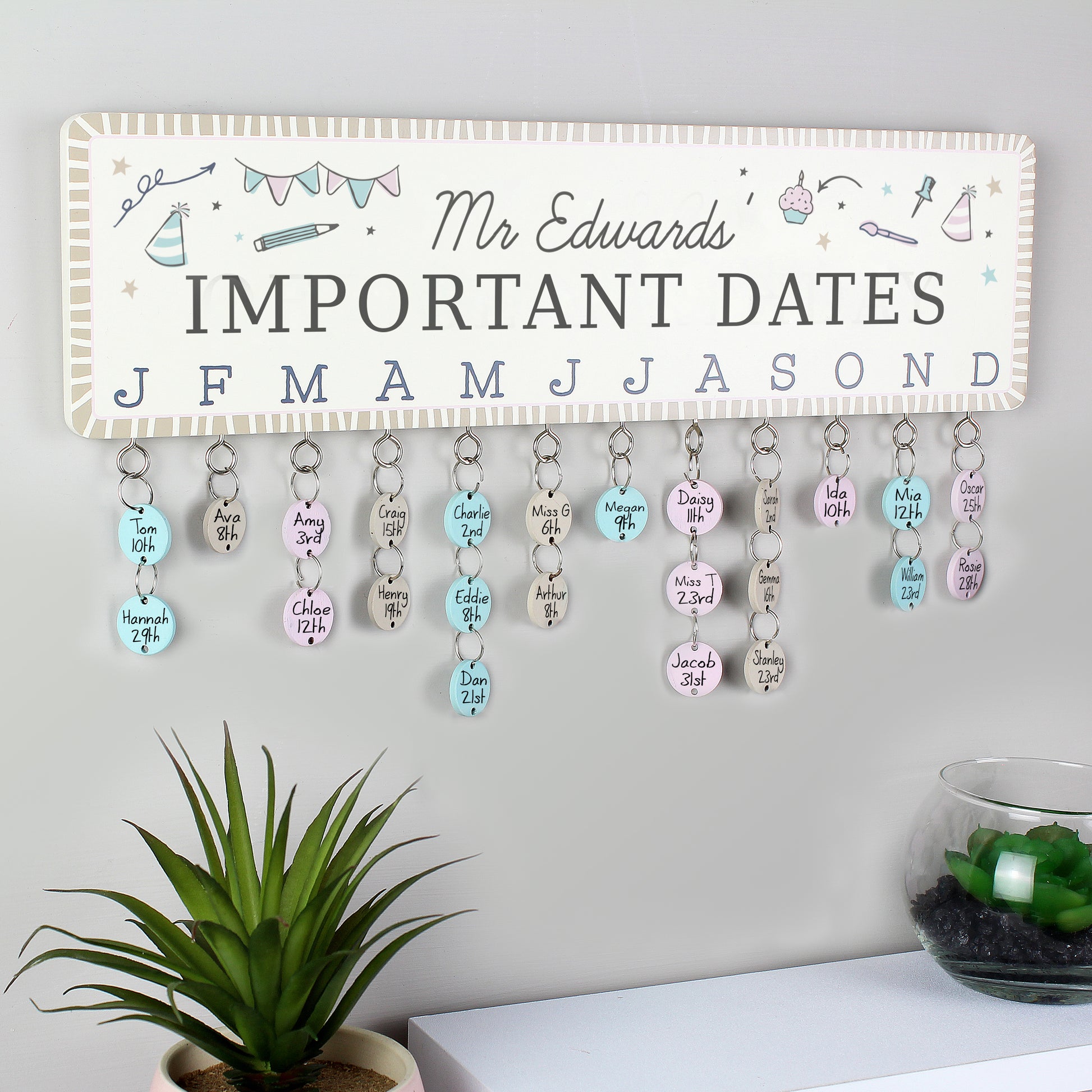 Personalised Classroom Office Birthday Planner Plaque with Customisable Discs - MK&JD Gifts