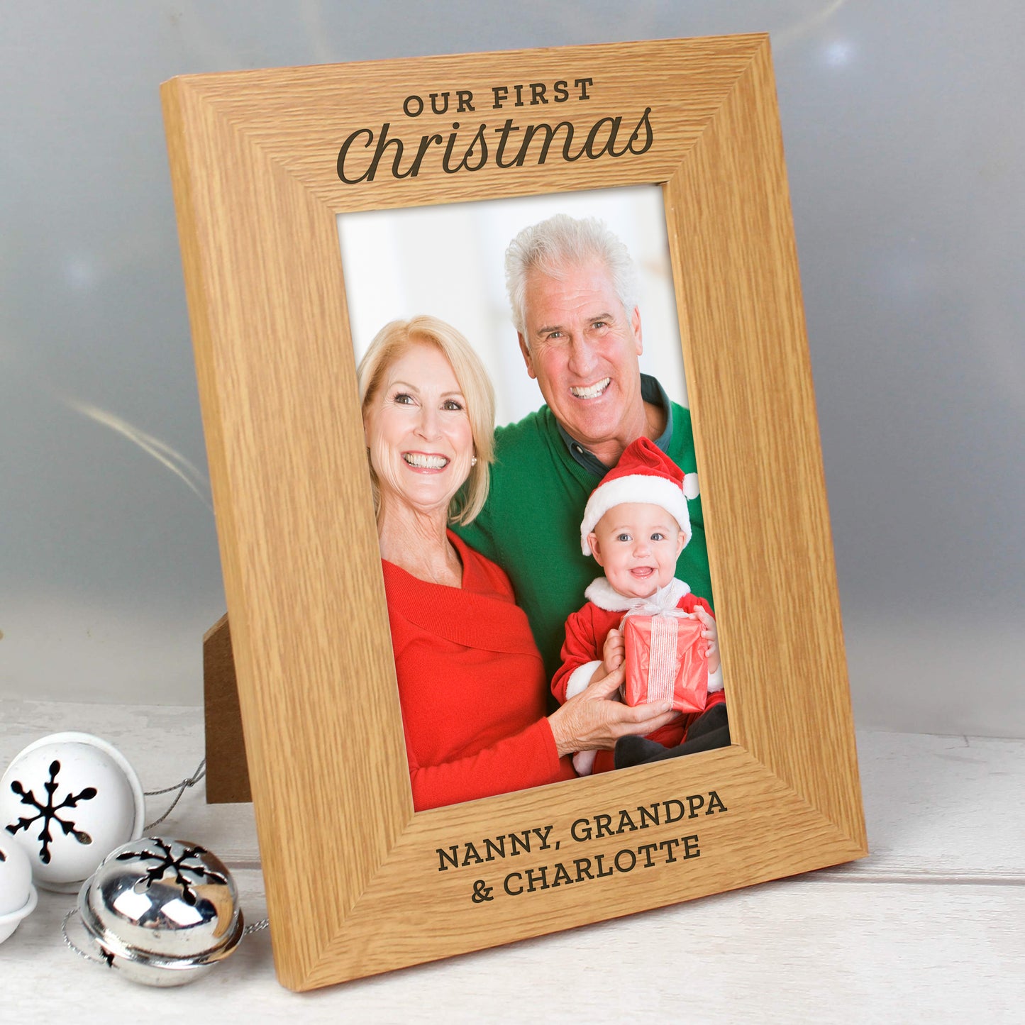 Personalised 'Our First Christmas' 6x4 Oak Finish Photo Frame - MK&JD Gifts