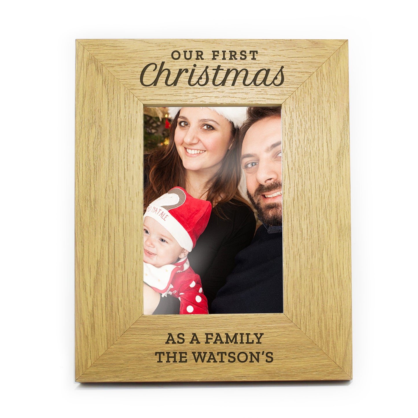 Personalised 'Our First Christmas' 6x4 Oak Finish Photo Frame - MK&JD Gifts