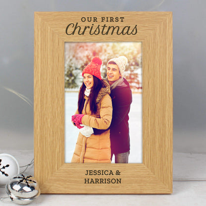 Personalised 'Our First Christmas' 6x4 Oak Finish Photo Frame - MK&JD Gifts