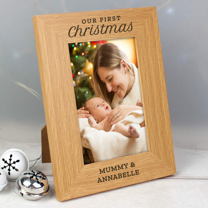 Personalised 'Our First Christmas' 6x4 Oak Finish Photo Frame - MK&JD Gifts