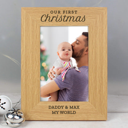 Personalised 'Our First Christmas' 6x4 Oak Finish Photo Frame - MK&JD Gifts