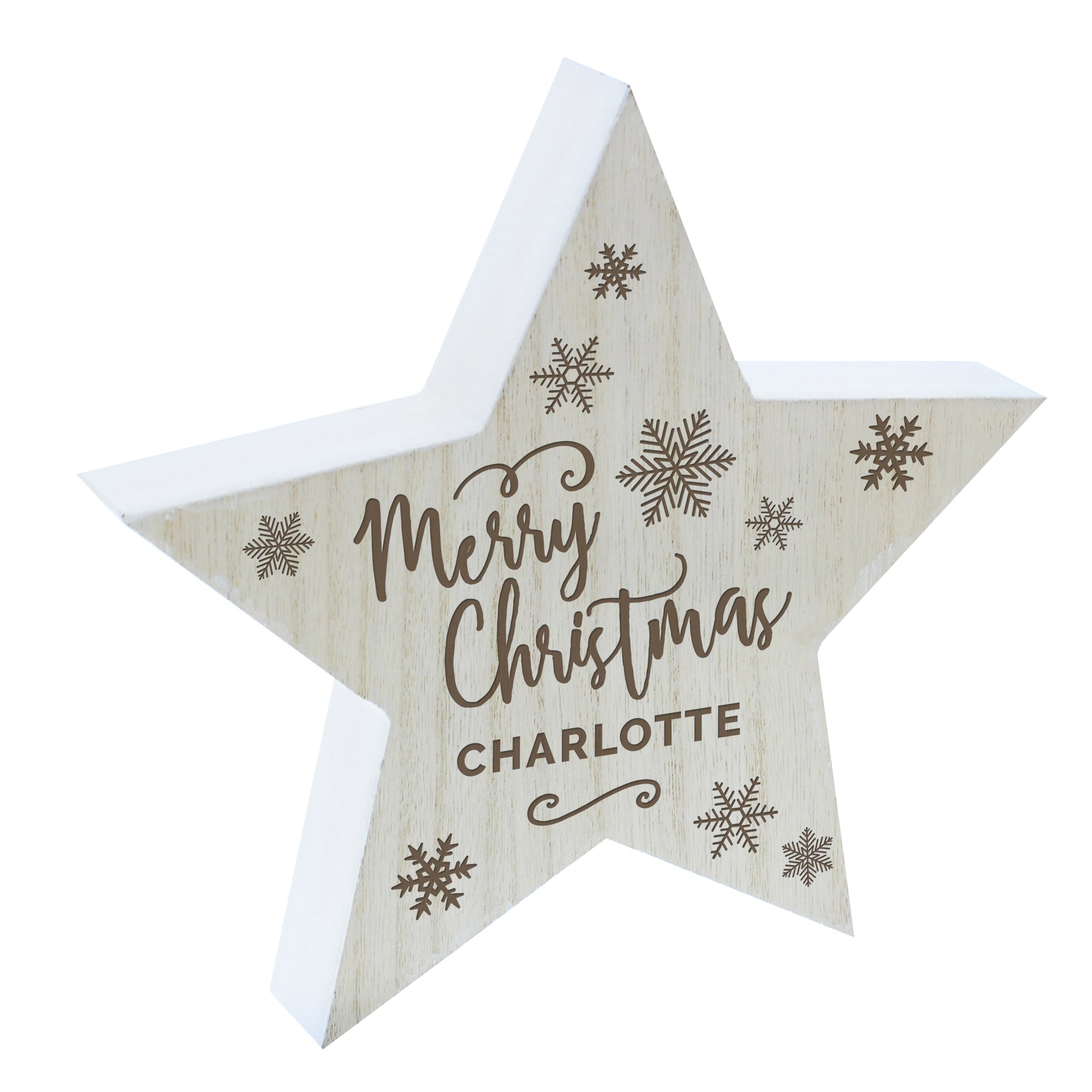 Personalised Merry Christmas Rustic Wooden Star Decoration - MK&JD Gifts