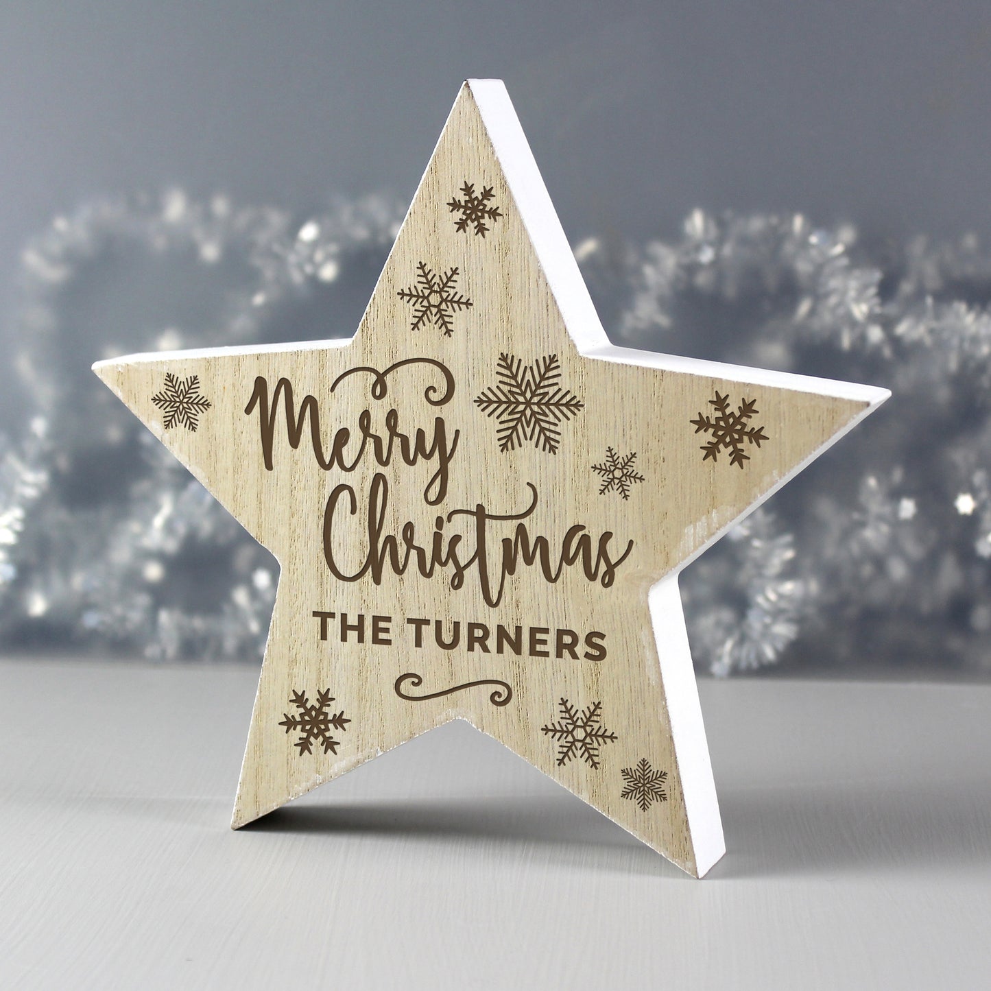 Personalised Merry Christmas Rustic Wooden Star Decoration - MK&JD Gifts