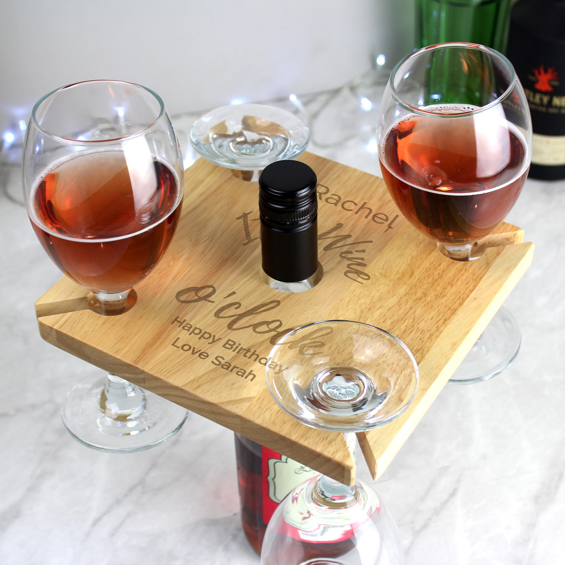 Personalised Wine O'clock Four Wine Glass Holder & Bottle Holder - MK&JD Gifts