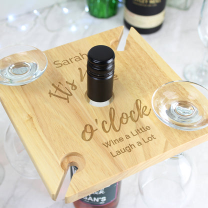 Personalised Wine O'clock Four Wine Glass Holder & Bottle Holder - MK&JD Gifts