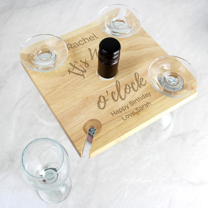 Personalised Wine O'clock Four Wine Glass Holder & Bottle Holder - MK&JD Gifts