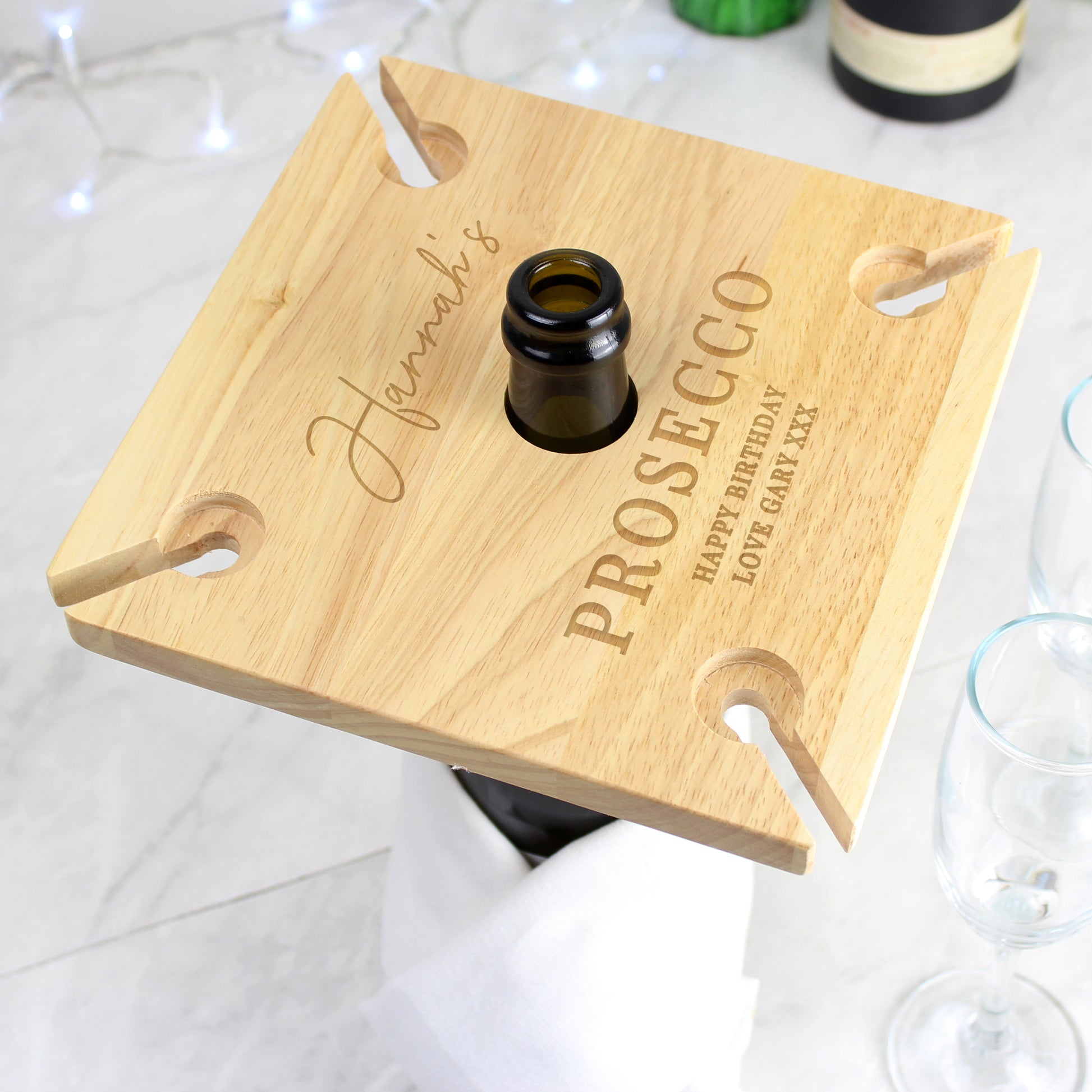 Personalised Free Text Four Wine Glass Holder & Bottle Holder - MK&JD Gifts