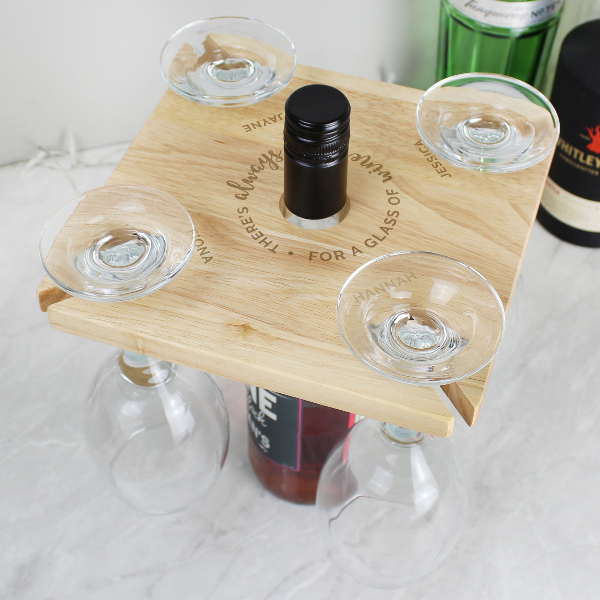 Personalised ...Time For a Glass of Wine Four Wine Glass Holder & Bottle Holder - MK&JD Gifts