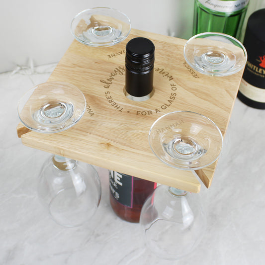 Personalised ...Time For a Glass of Wine Four Wine Glass Holder & Bottle Holder - MK&JD Gifts