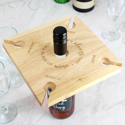 Personalised ...Time For a Glass of Wine Four Wine Glass Holder & Bottle Holder - MK&JD Gifts