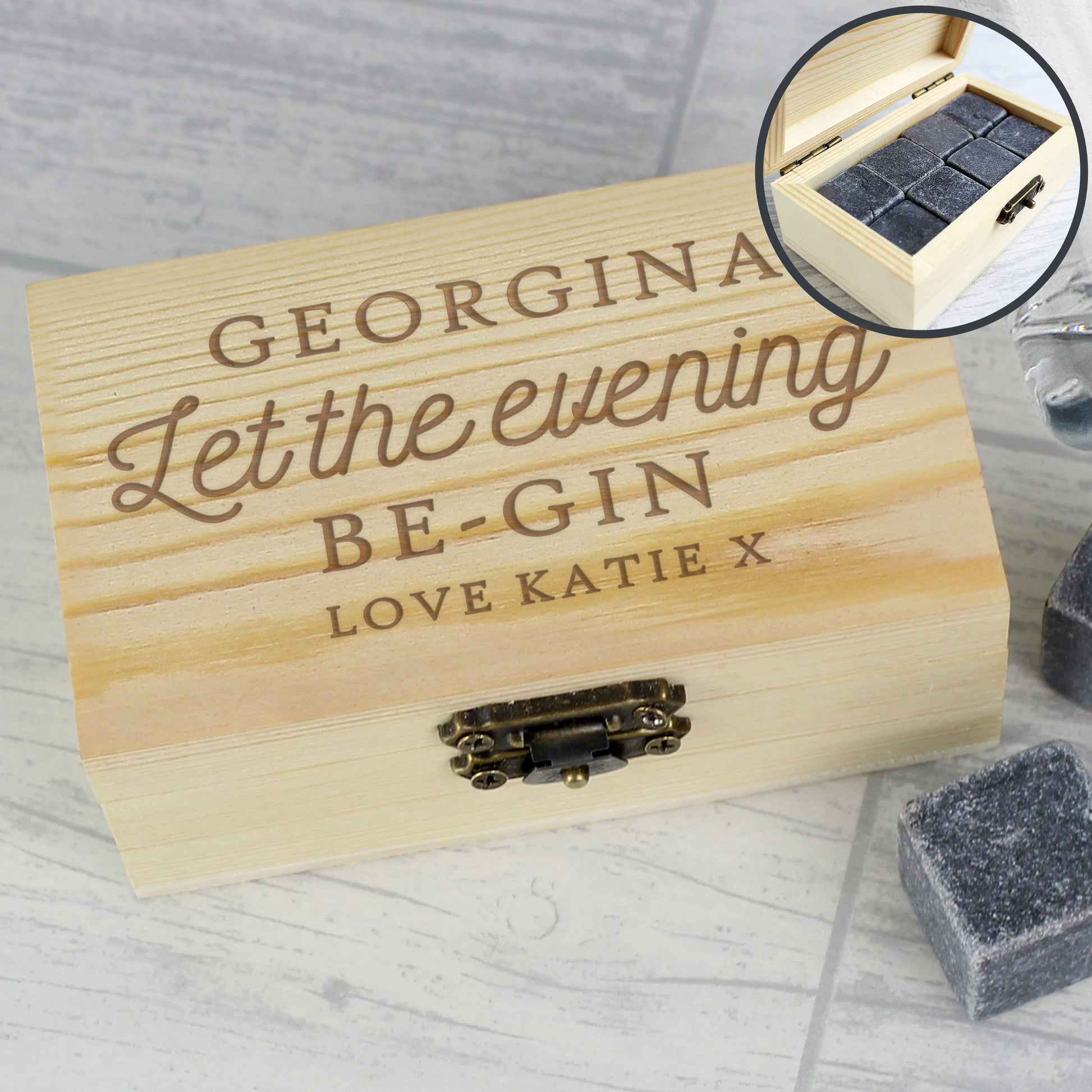 Personalised Let The Evening Be-Gin Cooling Stones - MK&JD Gifts