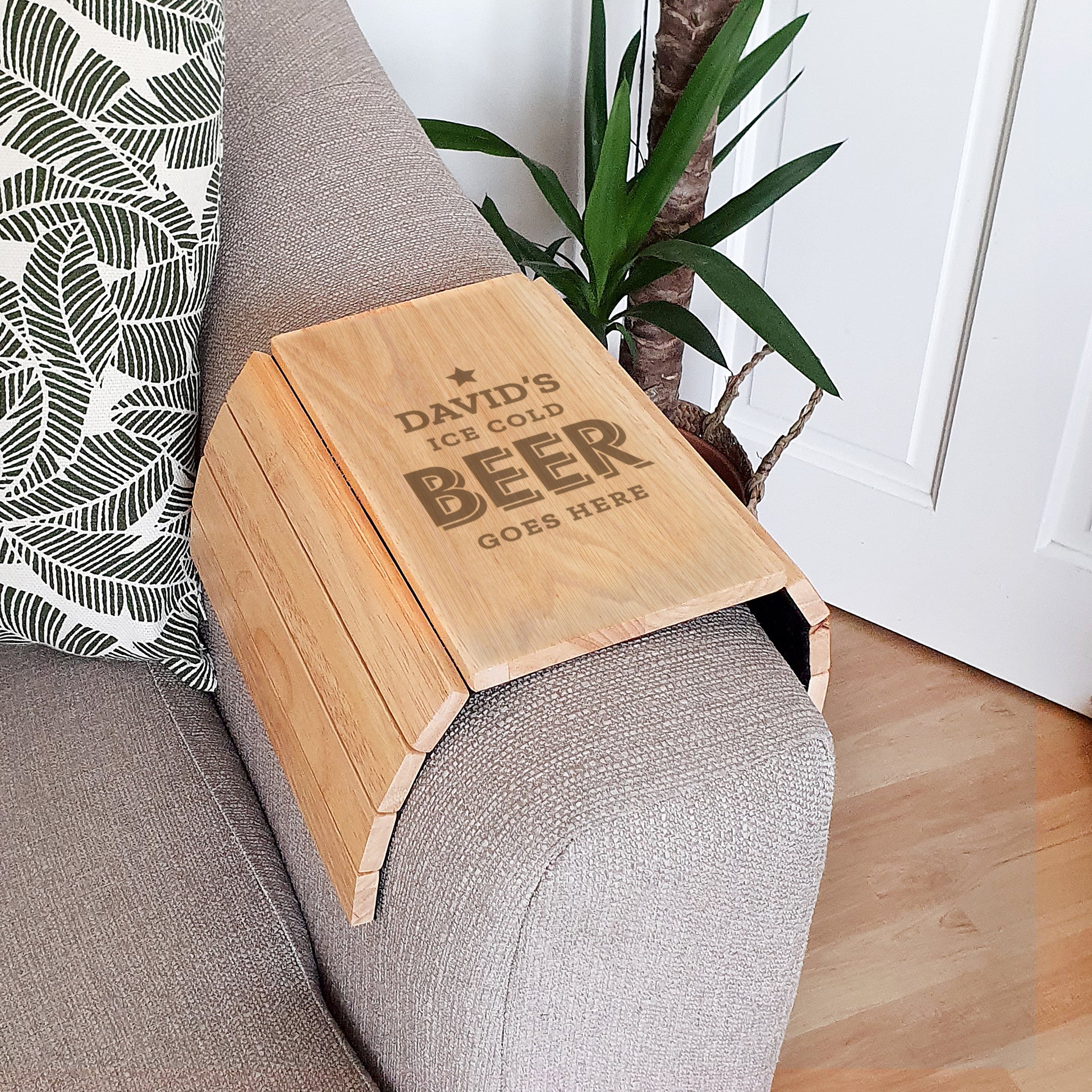 Personalised Beer Goes Here Wooden Sofa Tray - MK&JD Gifts