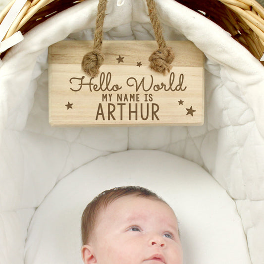 Personalised Hello World Wooden Sign - MK&JD Gifts