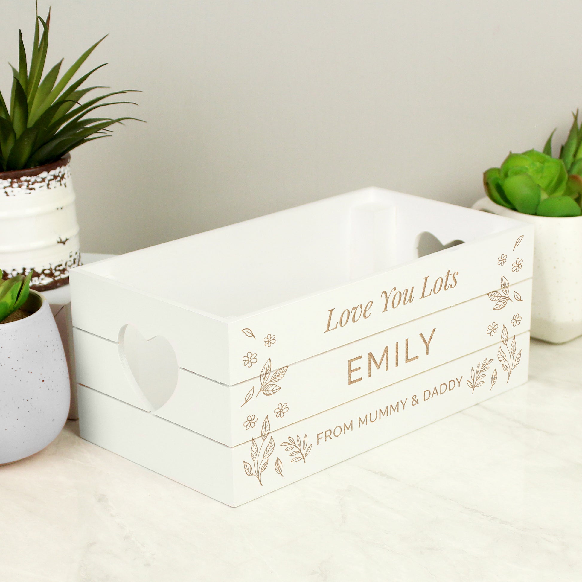 Personalised Free Text White Wooden Crate - MK&JD Gifts