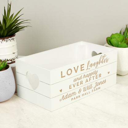 Personalised Love Laughter & ... White Wooden Crate - MK&JD Gifts