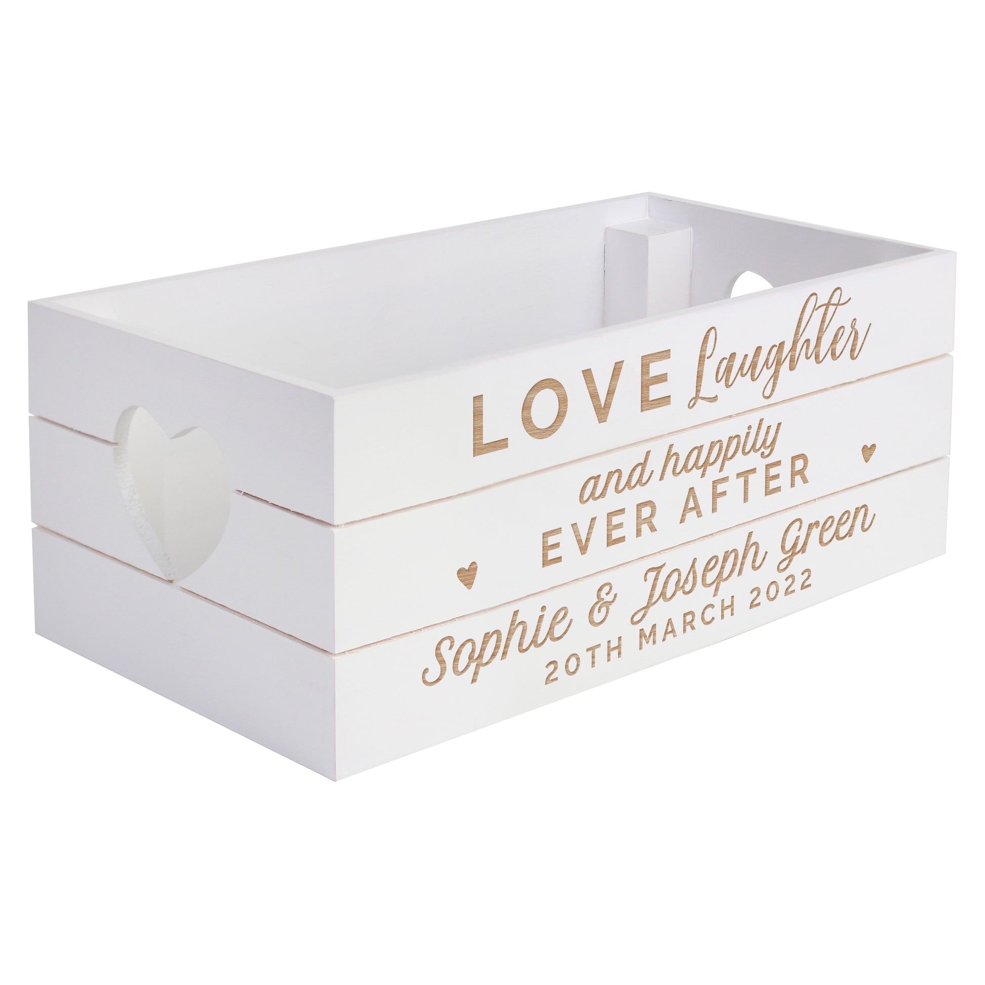 Personalised Love Laughter & ... White Wooden Crate - MK&JD Gifts
