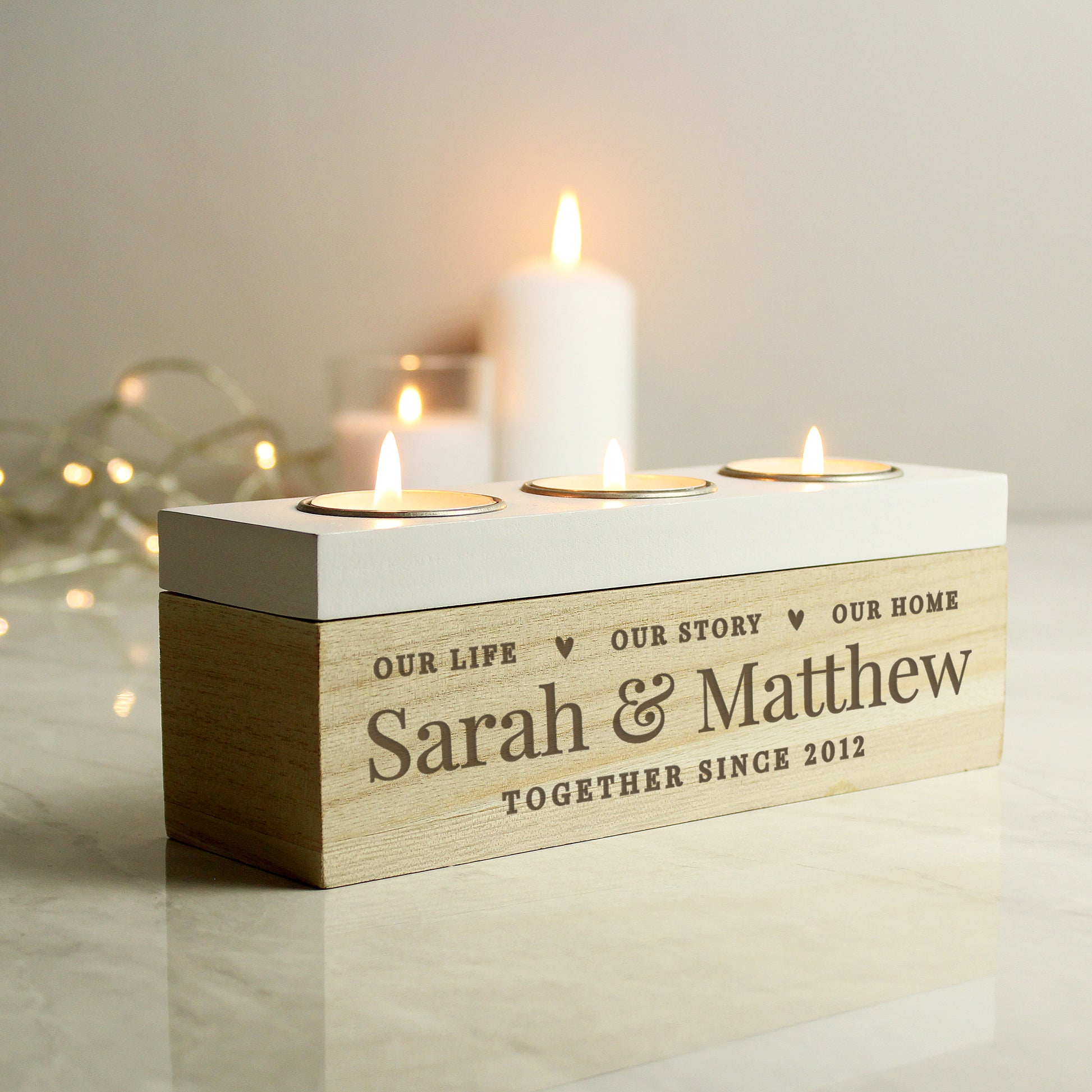 Personalised Our Life Story & Home Triple Tea Light Box - MK&JD Gifts