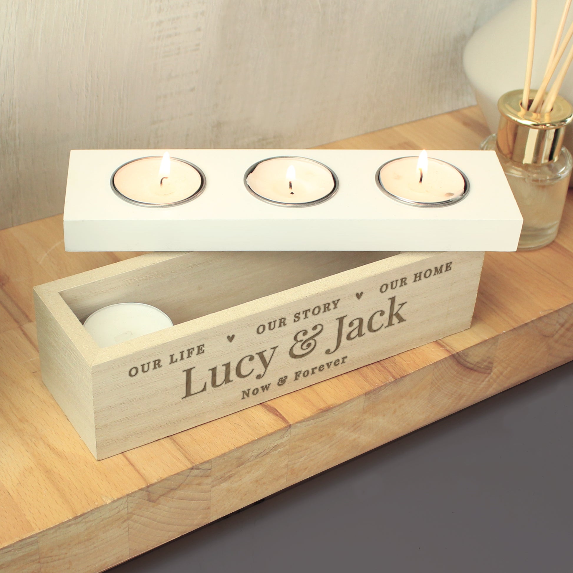 Personalised Our Life Story & Home Triple Tea Light Box - MK&JD Gifts