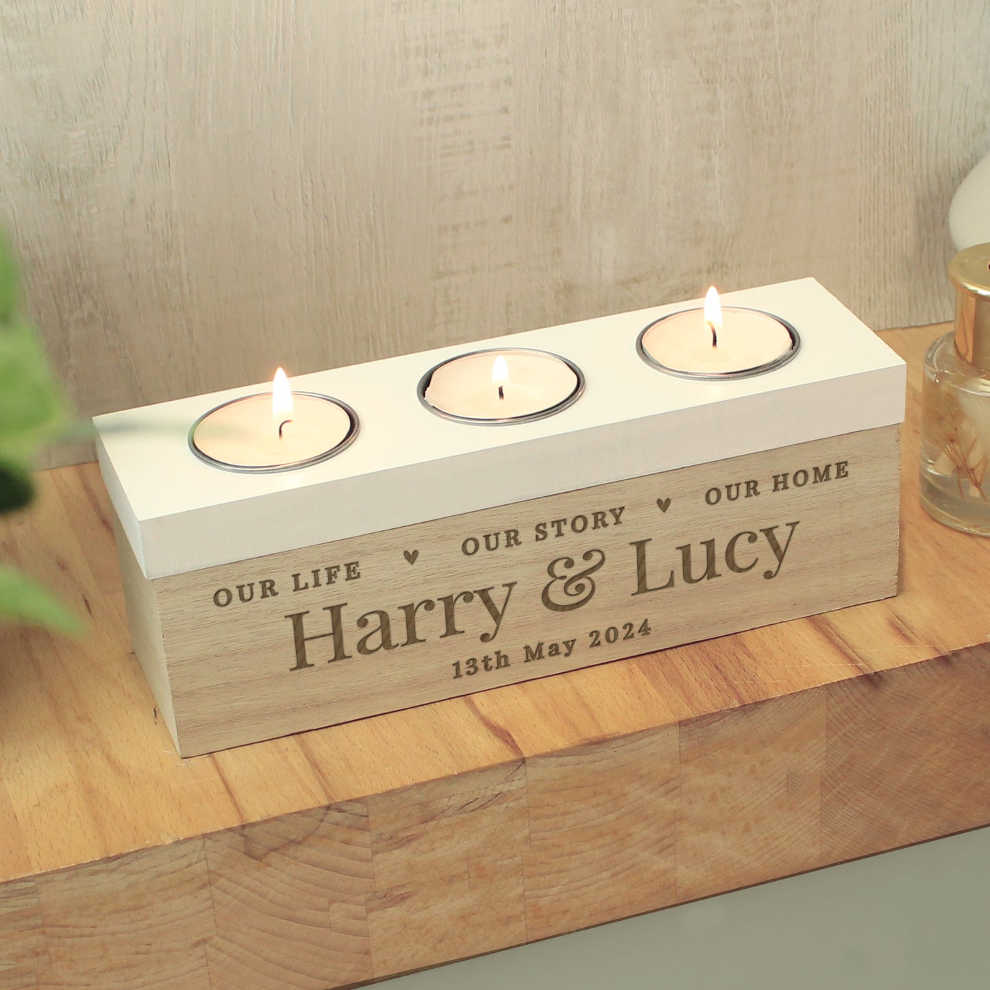 Personalised Our Life Story & Home Triple Tea Light Box - MK&JD Gifts