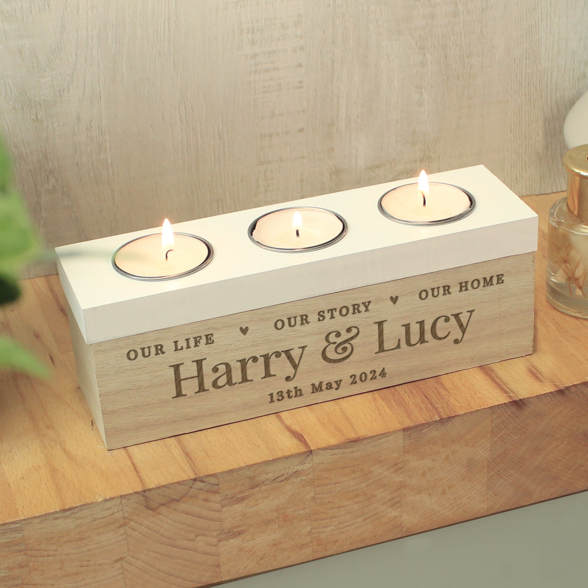 Personalised Our Life Story & Home Triple Tea Light Box - MK&JD Gifts