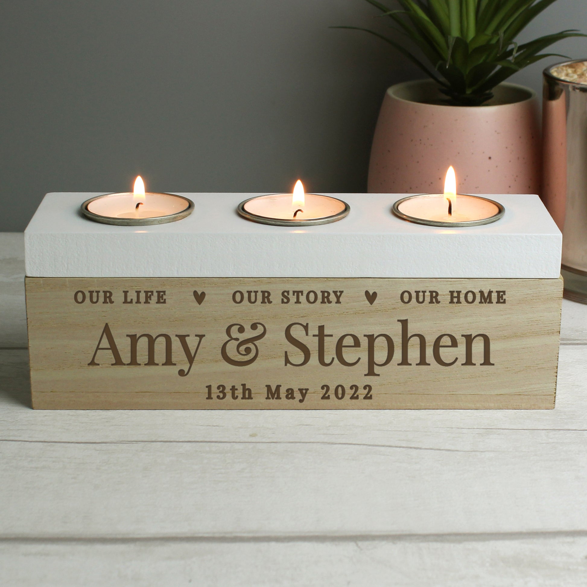 Personalised Our Life Story & Home Triple Tea Light Box - MK&JD Gifts