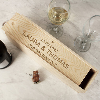 Personalised Love Heart Wooden Wine Bottle Box - MK&JD Gifts