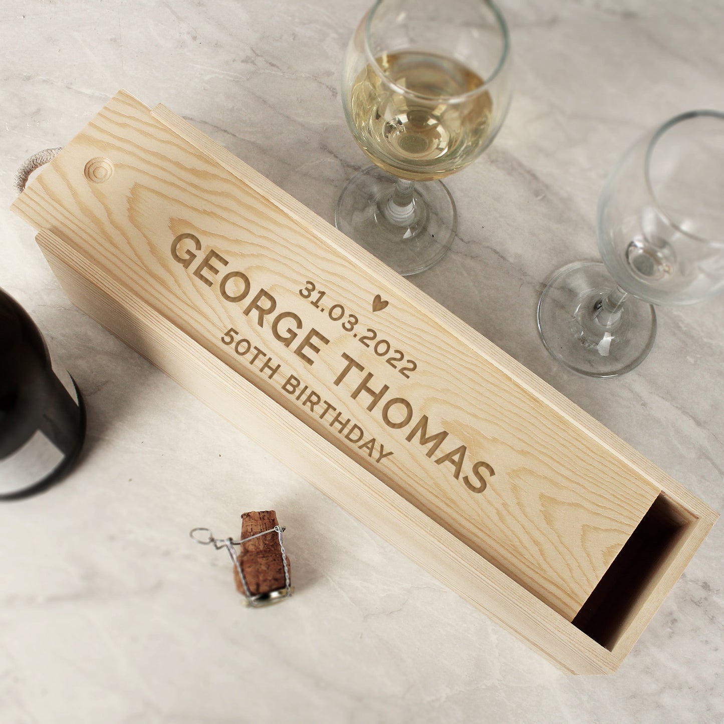 Personalised Love Heart Wooden Wine Bottle Box - MK&JD Gifts