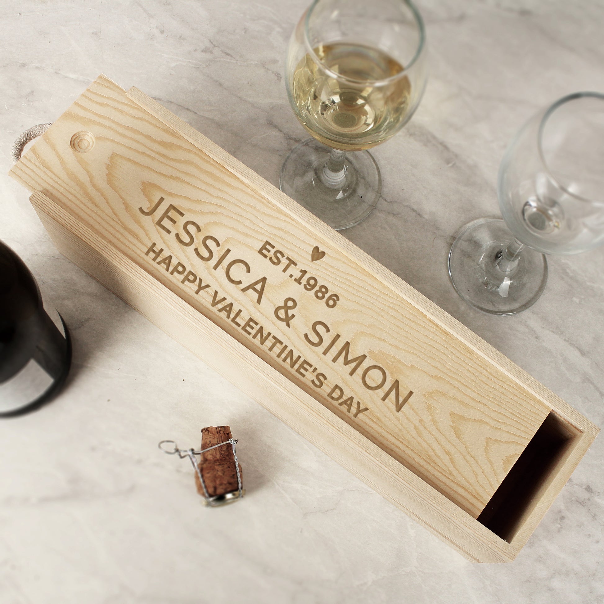 Personalised Love Heart Wooden Wine Bottle Box - MK&JD Gifts