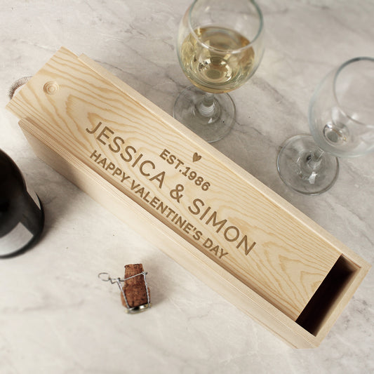 Personalised Love Heart Wooden Wine Bottle Box - MK&JD Gifts
