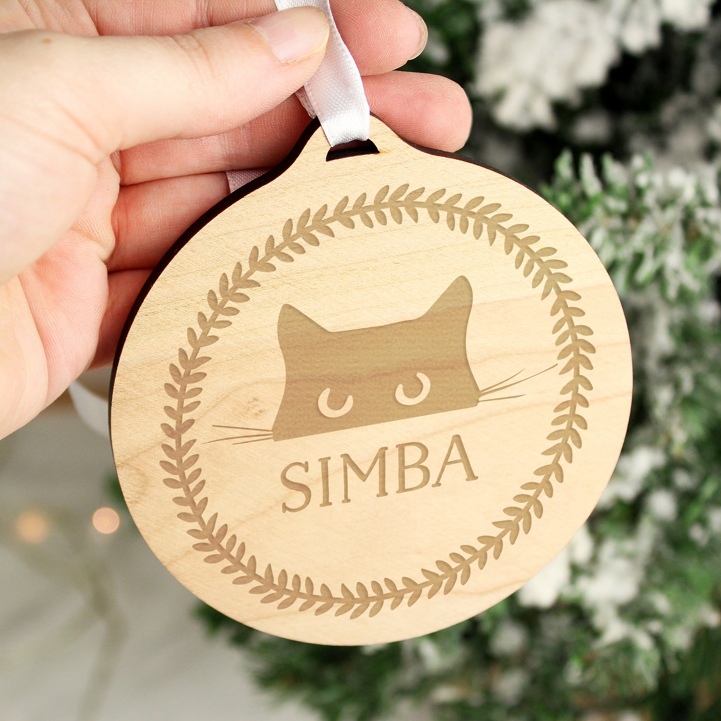 Personalised Cat Round Wooden Bauble - MK&JD Gifts