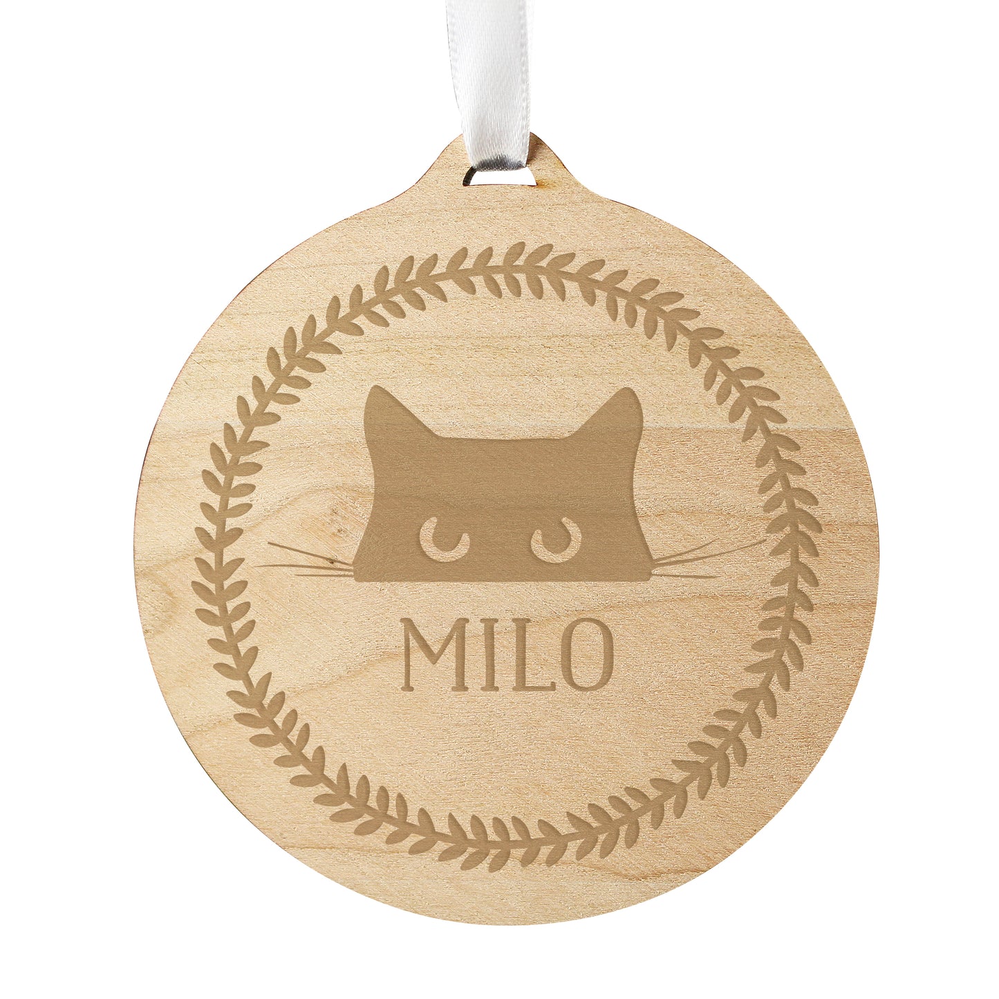 Personalised Cat Round Wooden Bauble - MK&JD Gifts