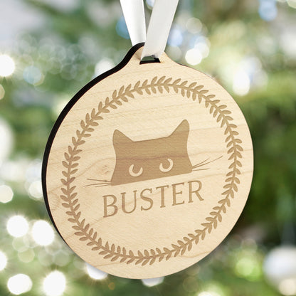 Personalised Cat Round Wooden Bauble - MK&JD Gifts