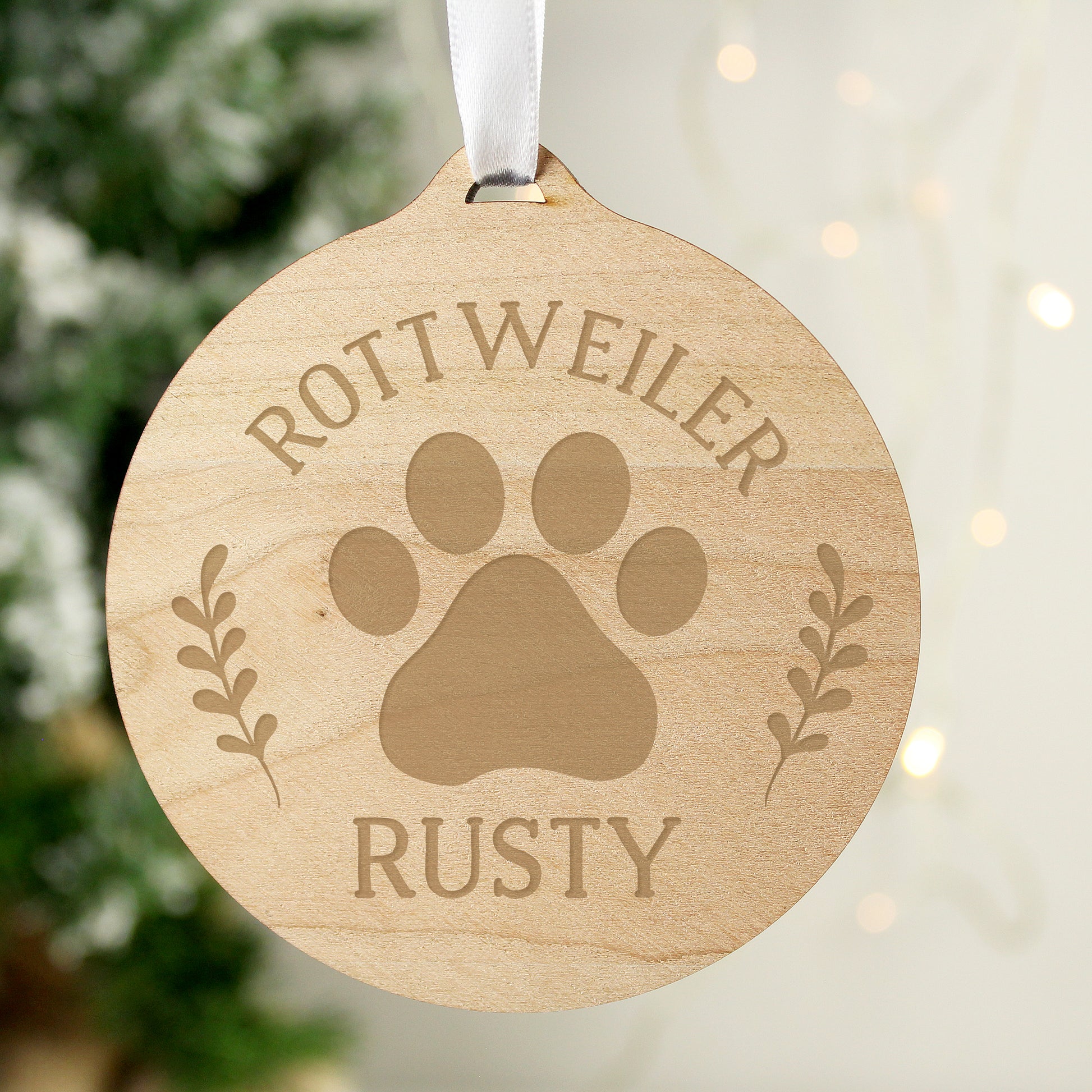 Personalised Dog Breed Round Wooden Bauble - MK&JD Gifts