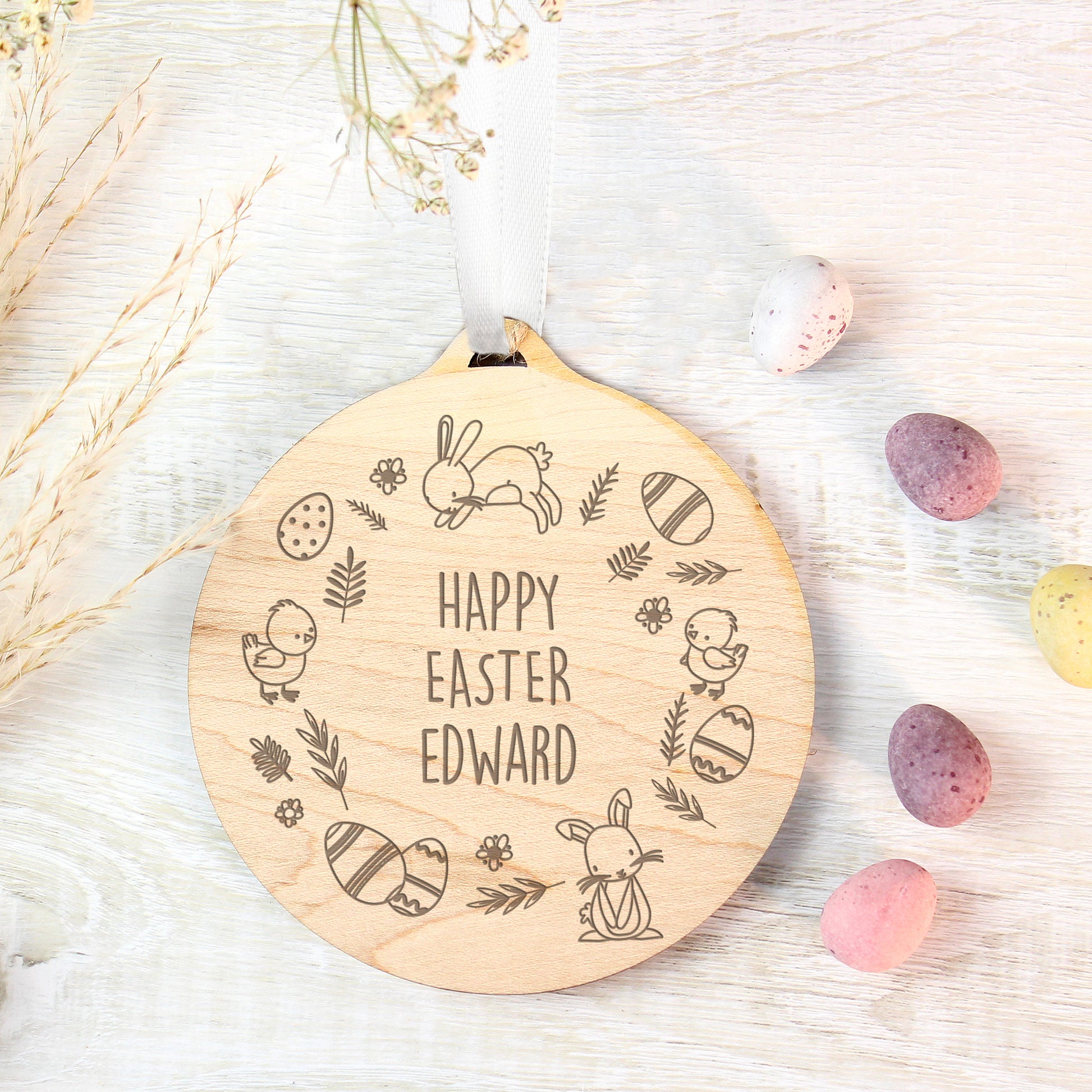 Personalised Happy Easter Wooden Decoration - MK&JD Gifts