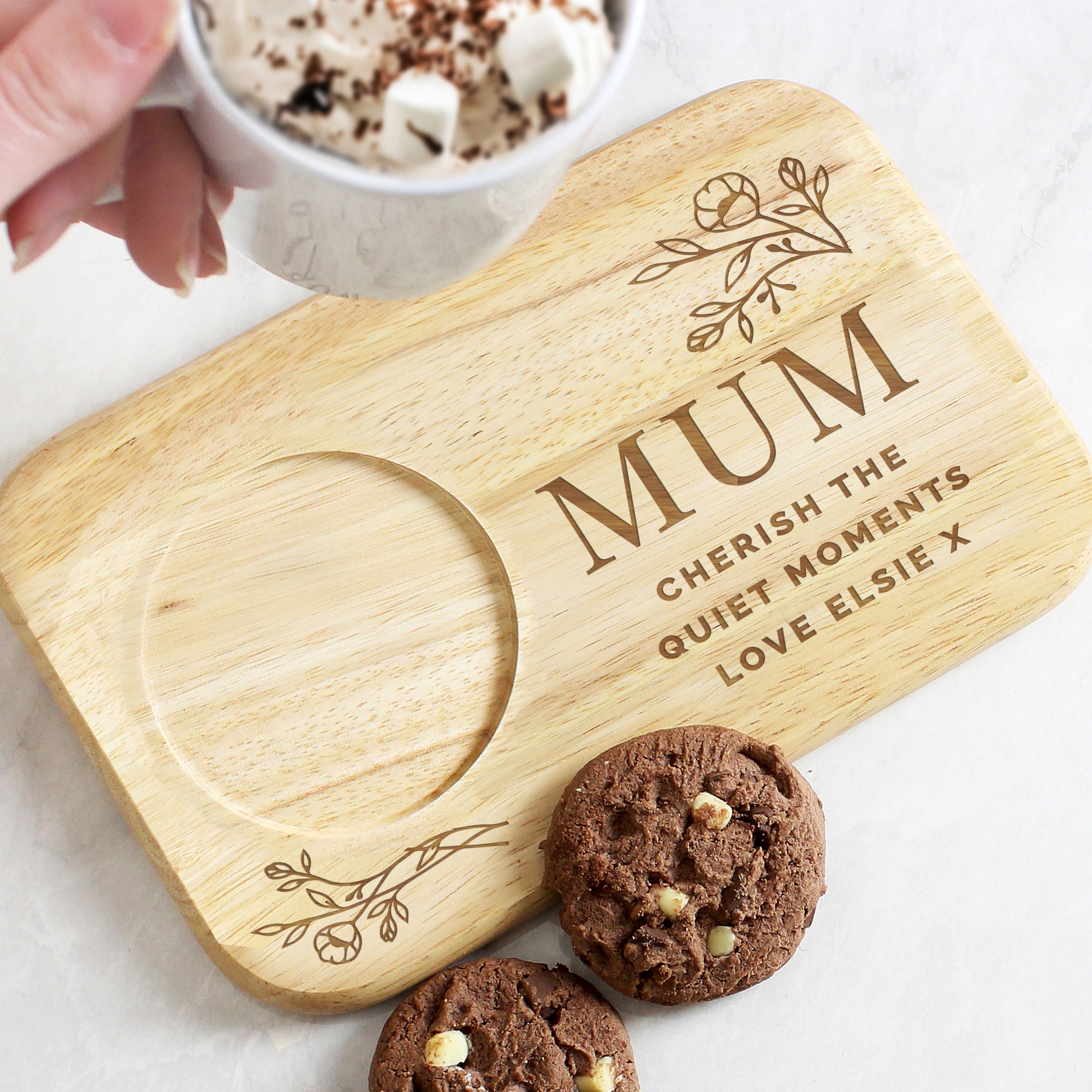 Personalised Floral Wooden Coaster Tray - MK&JD Gifts